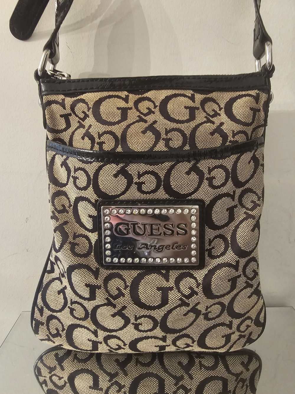 GUESS Los Angeles Beige & Brown Logo Crossbody Bag